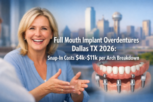 Full Mouth Implant Overdentures Dallas TX 2026: Snap-In Costs $4k-$11k per Arch Breakdown