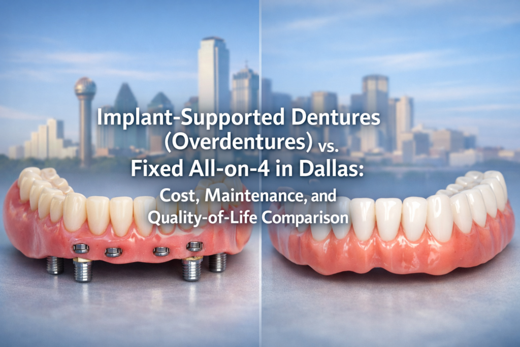 Implant-Supported Dentures (Overdentures) vs. Fixed All-on-4 in Dallas: Cost, Maintenance, and Quality-of-Life Comparison