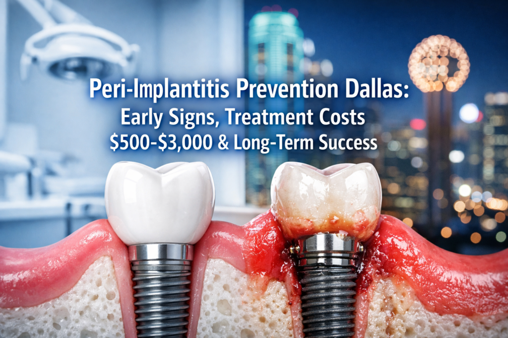 Peri-Implantitis Prevention Dallas: Early Signs, Treatment Costs $500-$3,000 & Long-Term Success