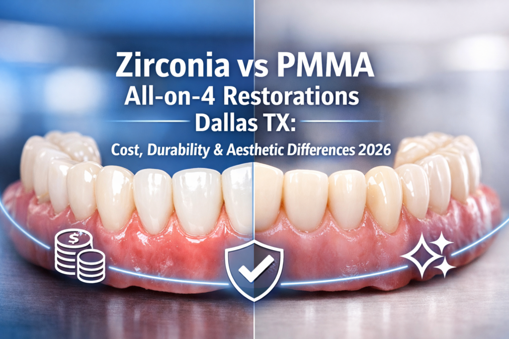 Zirconia vs PMMA All-on-4 Restorations Dallas TX: Cost, Durability & Aesthetic Differences 2026
