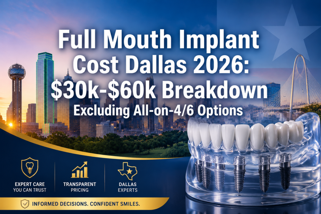 Full Mouth Implant Cost Dallas 2026: $30k-$60k Breakdown Excluding All-on-4/6 Options