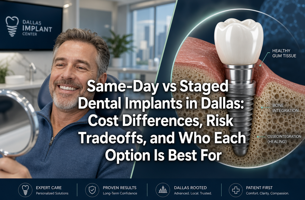 Same-Day vs Staged Dental Implants in Dallas: Cost Differences, Risk Tradeoffs, and Who Each Option Is Best For